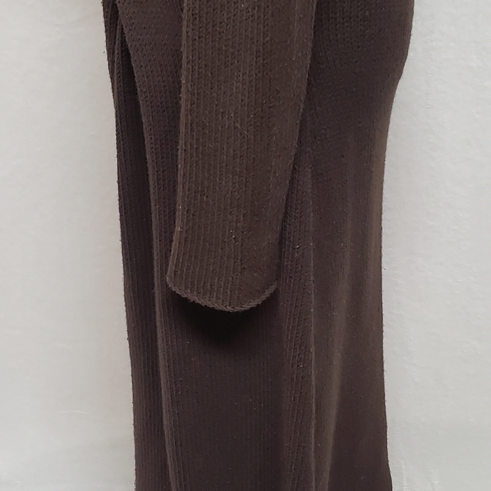 Rare Vintage 90s Max Studio Chocolate Brown Braided Detail Maxi Duster Cardigan - Picture 10 of 14